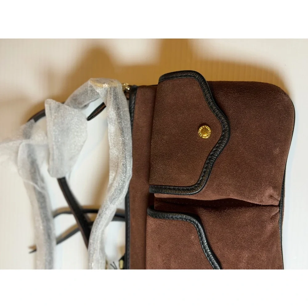 Aimee Kestenberg Bal Harbour Crossbody Brown Suede Leather Gold Hardware Womens